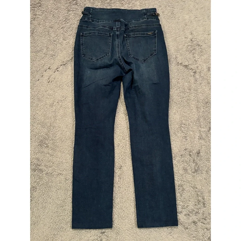 BEBE Jeans Womens 27 Cropped High Rise Straight Leg Denim Stretch Metal Accents